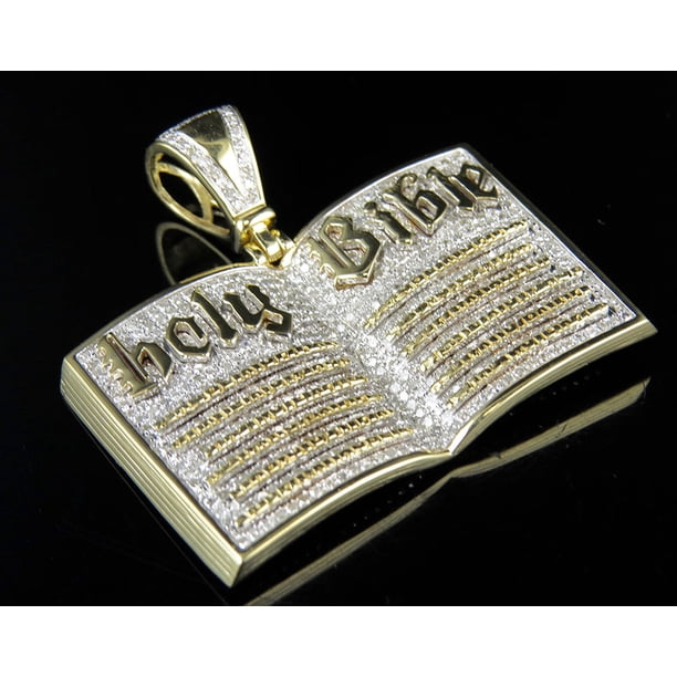 Jewelry Unlimited - Men's 10K Yellow Gold Real Diamonds Open Holy Bible ...