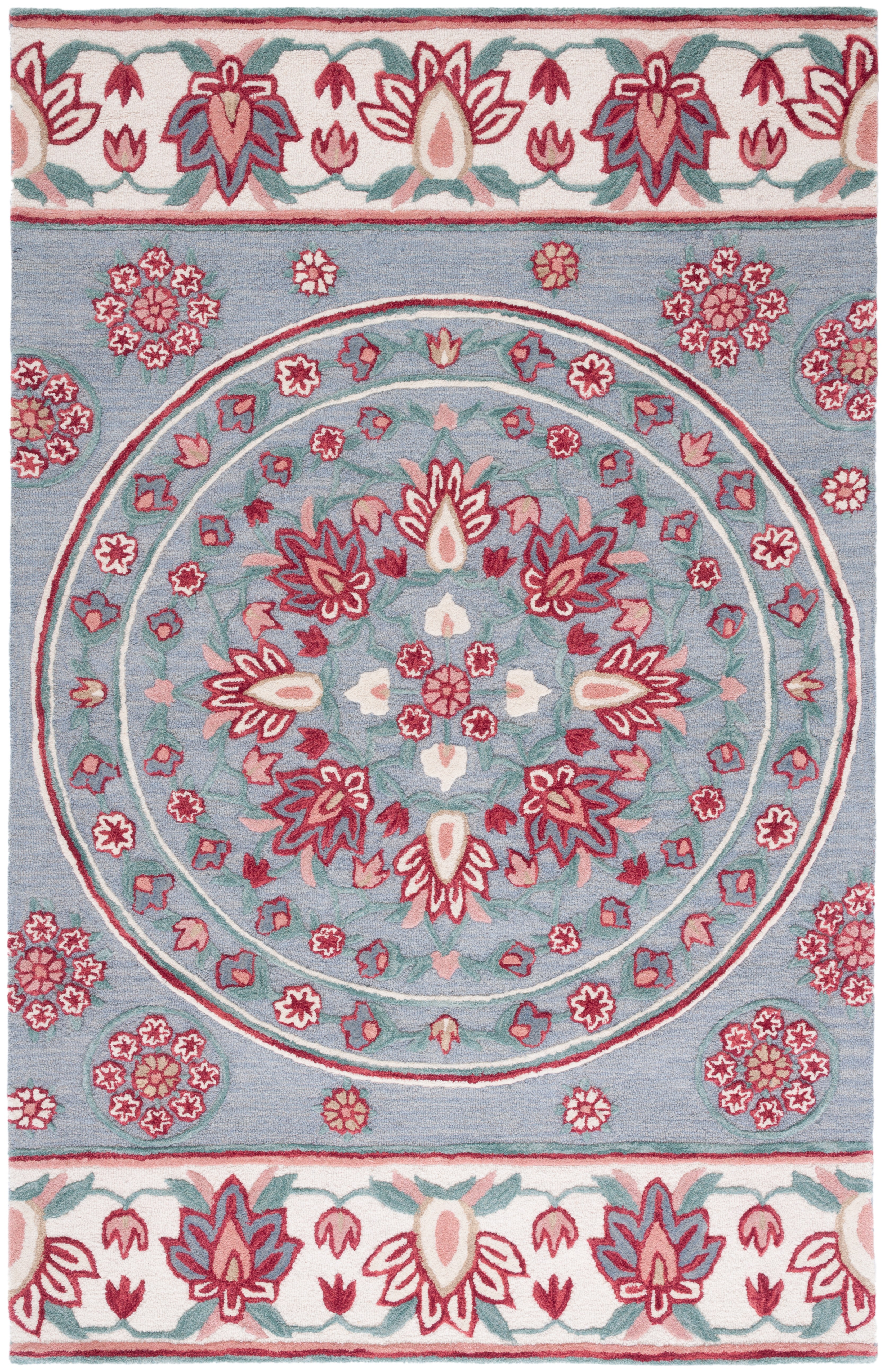SAFAVIEH Bellagio Vanessa Floral Wool Area Rug, Dark Gray/Ivory, 6' x 9'