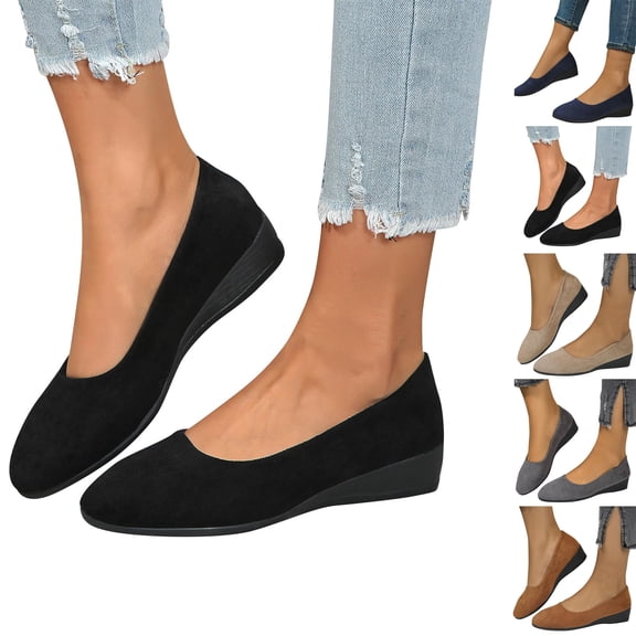 Vibrex Womens Shoes Shallow Mouth Flat Round Head Suede Women's Shoes Low Heel Work Shoes Flats for Women Flat Ballet Shoes Women Flats for Dressy Casual Office Work Wedding Comfortable Soft Shoes