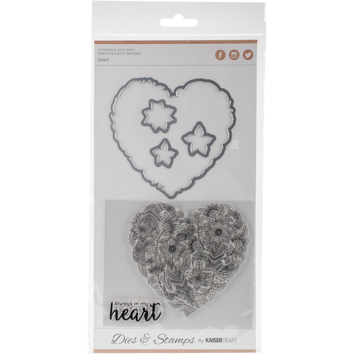 Kaisercraft Dies and Stamps, Heart, .5" x .75" to 3.75" x 4"