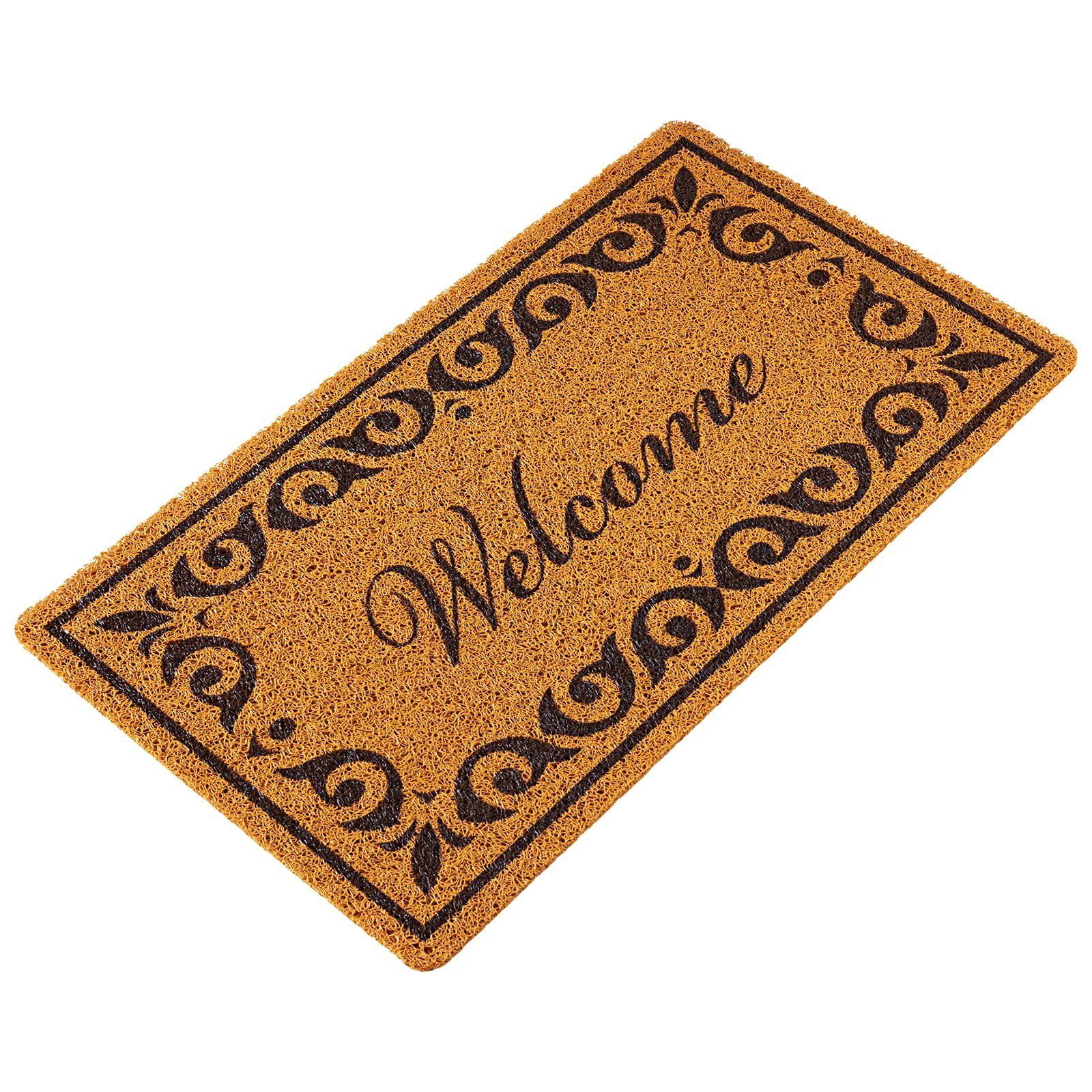 29.5x17 Inch Outdoor Entrance Doormat, All-Weather Faux Coir Welcome Mat with Non-Slip Rubber Backing for Front Door, Porch, Deck
