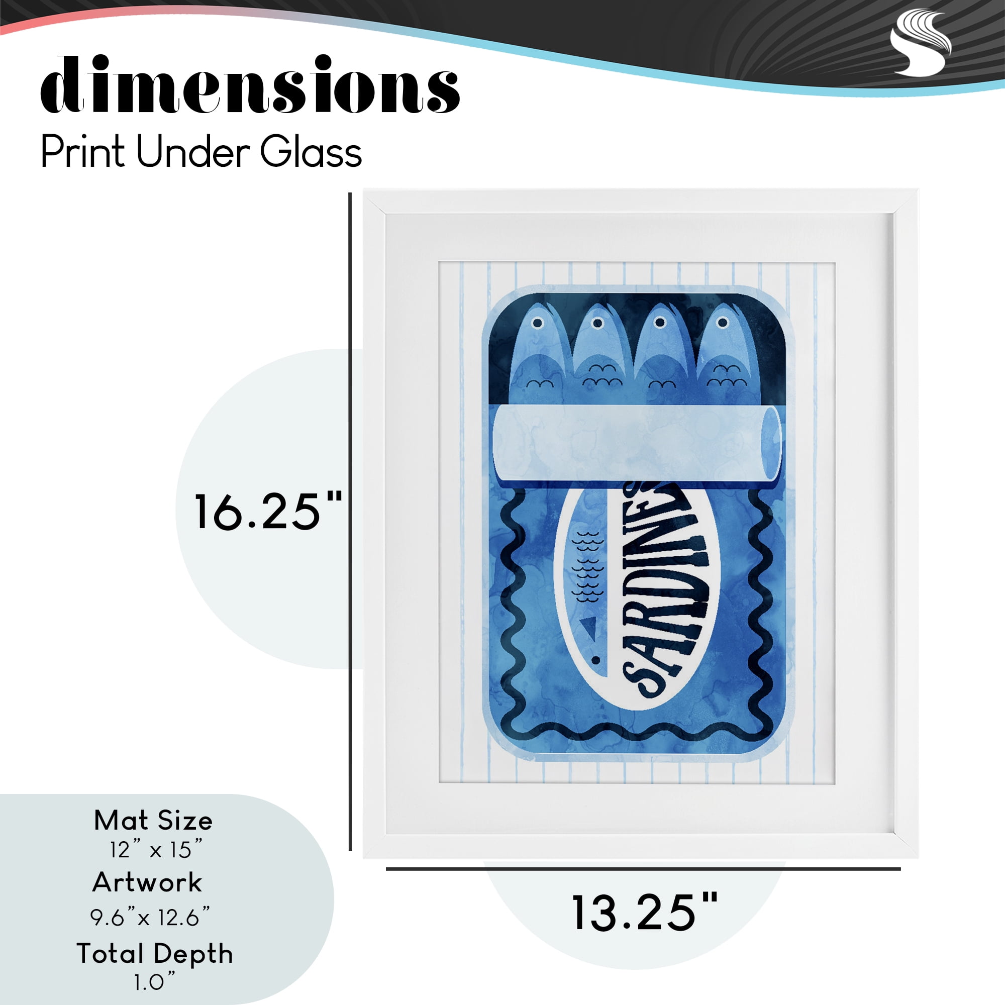 Blue Sardine Tin Over Stripes White Framed Print Under Glass, design by Daphne Polselli