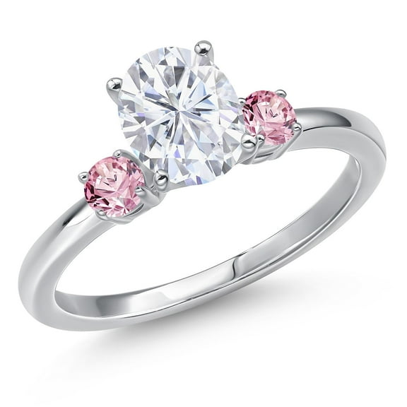 Gem Stone King 14K White Gold White Moissanite and Pink Lab Grown Diamond Engagement Ring for Women | 1.76 Cttw | Oval 8X6MM | Gemstone Birthstone | Size 6