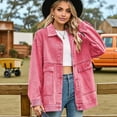 thumbnail image 3 of Women'S Button-Down Vintage Ripped Blue Denim Jacket Pink XXL, 3 of 8