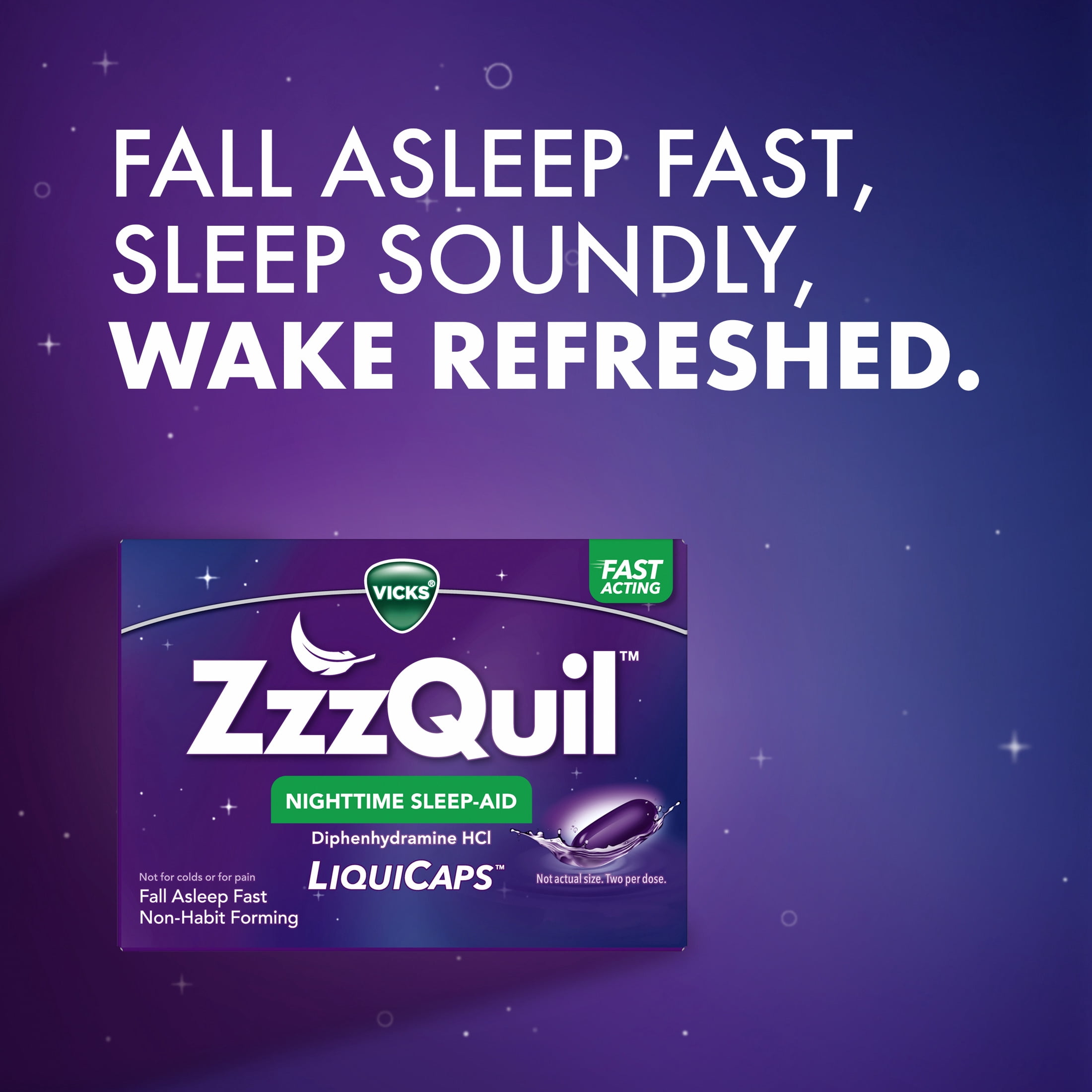 (2 pack) ZzzQuil LiquiCap Sleep Aid, Diphenhydramine 25mg HCl, 48 LiquiCaps