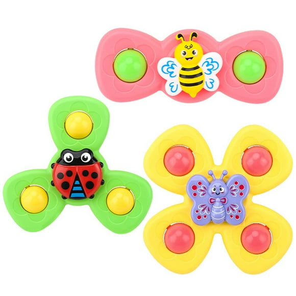 AMERTEER 3PCS Spinning Top Toy with Suction Suction Cup Spinning Top Toy Stress Relief  Shape Cute Bath Toy Gifts for Boys and Girls（color）
