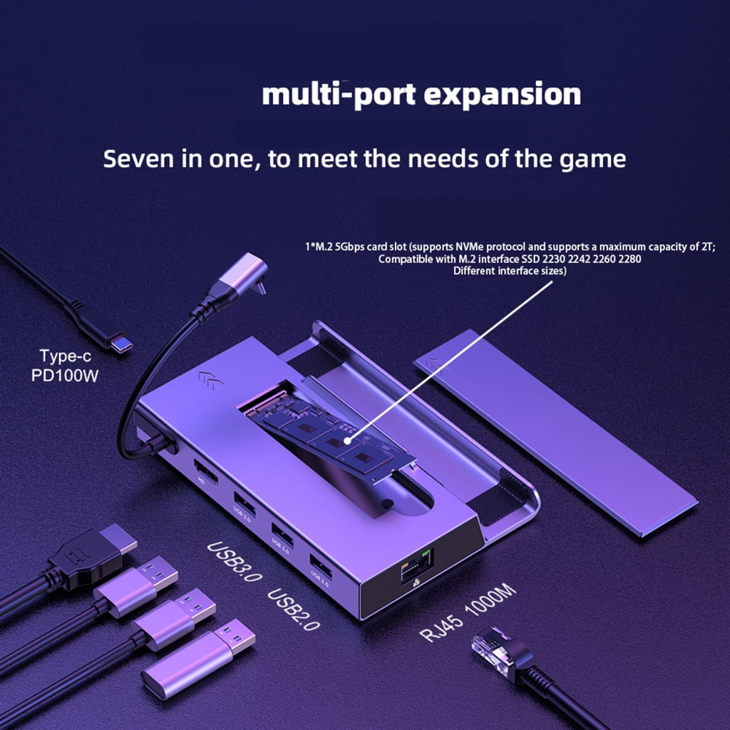Multiport 7in 1 Docking Station with HDMI2.0 USB C and Gigabit Ethernet Supports for X/SteamDeck