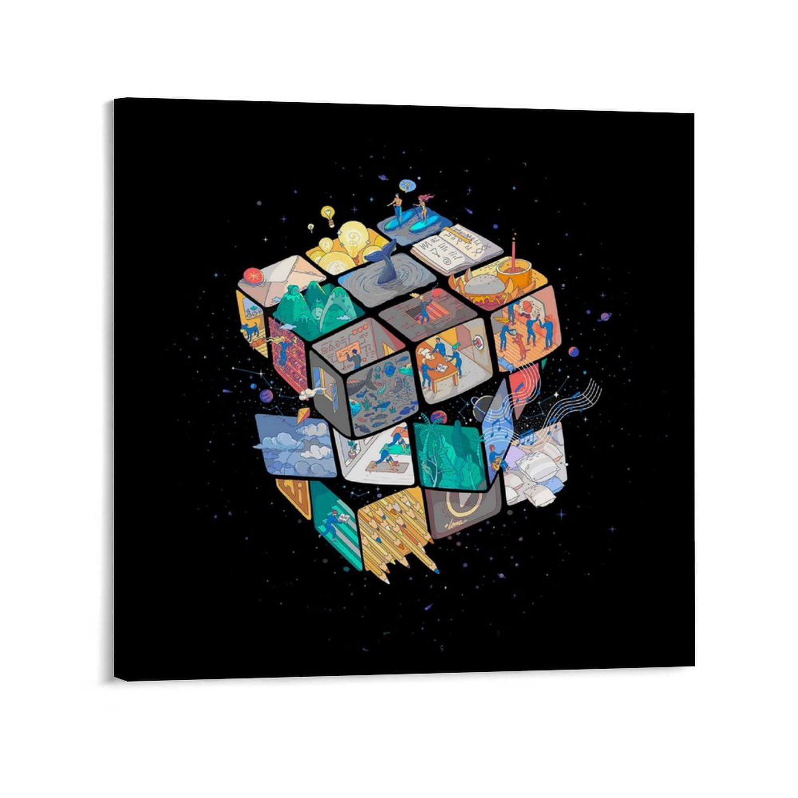 Painting Cube Canvas Wall Art with Framed, Square Version Modern Wall