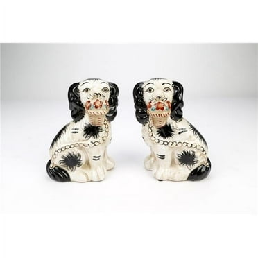 AA Importing 25648 Black & White Staffordshire Spaniels with Baskets Figurine, Set of 2