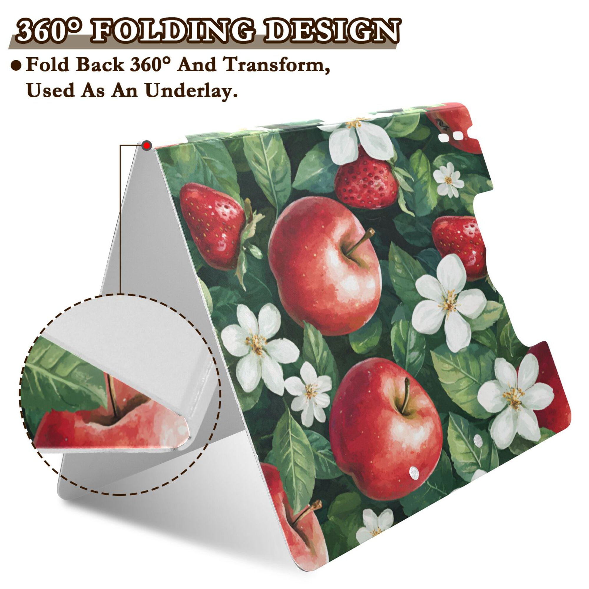 FORMRS A4 Clipboard Folder with Pen Holder Horizontal Foldable School Office Binder, Red Apple Pattern