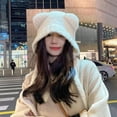 thumbnail image 7 of 2PCS Ear Lace Up Winter Hat Women Solid Color Bear Decor Knitted Daily Accessories, 7 of 7