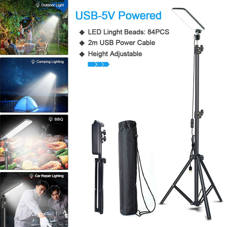 Camping Light,1680 Lumen Portable Light, LED Barbecue Lamp, Work Lights  with Stand for Camping, Adjustable Metal Telescoping Tripod 6Ft, USB  Interface Powered 