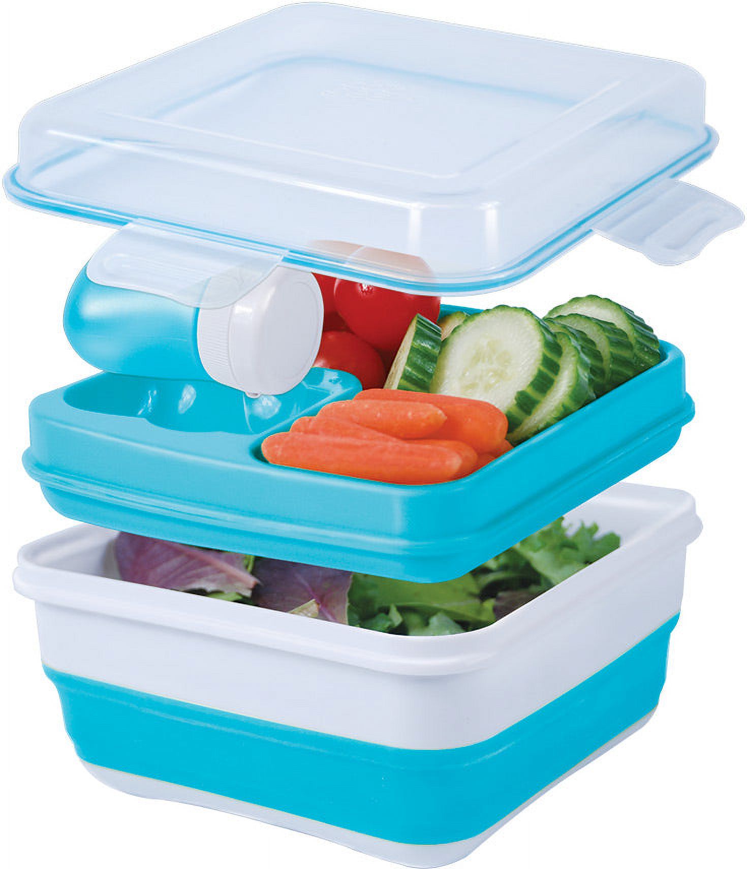 COOL GEAR 2-Pack Large Expandable To-Go Salad Kit Lunch Containers - Rectangle & Square - 52 oz Bowl with 3 Compartments for Salad Toppings and 2 oz Salad Dressing Bottle | Leakproof, Bento Meal P - image 2 of 3