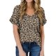 thumbnail image 4 of Tops casuales con estampado de leopardo para mujer, camisas de manga corta con cuello en V, blusa suelta, camiseta básica,XL JAMW Sencillez, 4 of 4