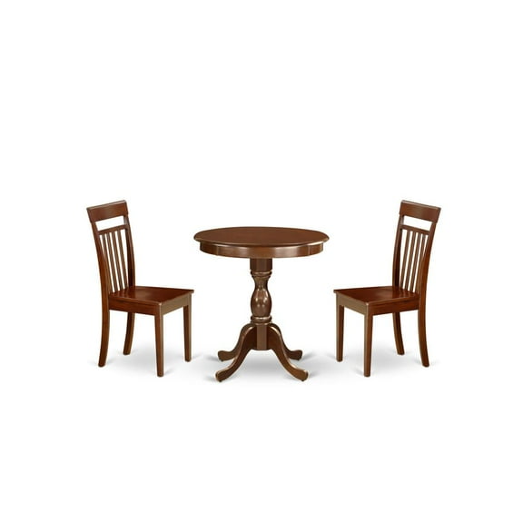 East West Furniture - ESCA3-MAH-W - 3-Pc Modern Dining Table Set - 2 Kitchen Chairs and 1 Dining Room Table (Mahogany Finish)