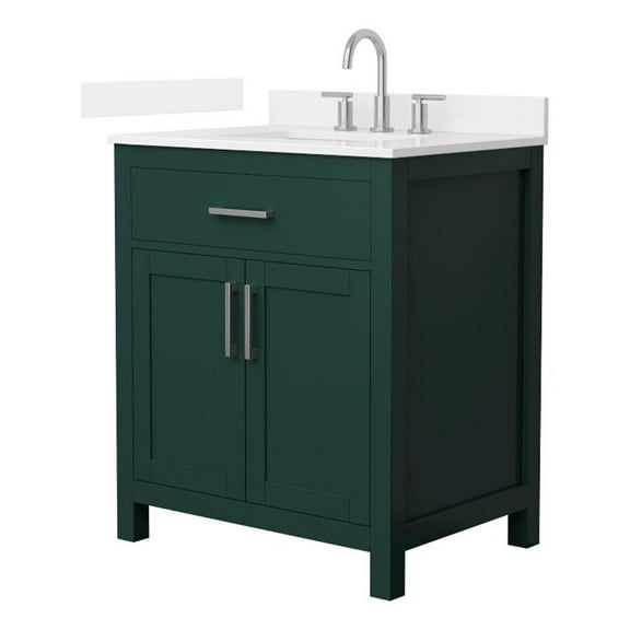 Beckett 30" Green Single Vanity & White Quartz Top (3-Hole) & Nickel Trim