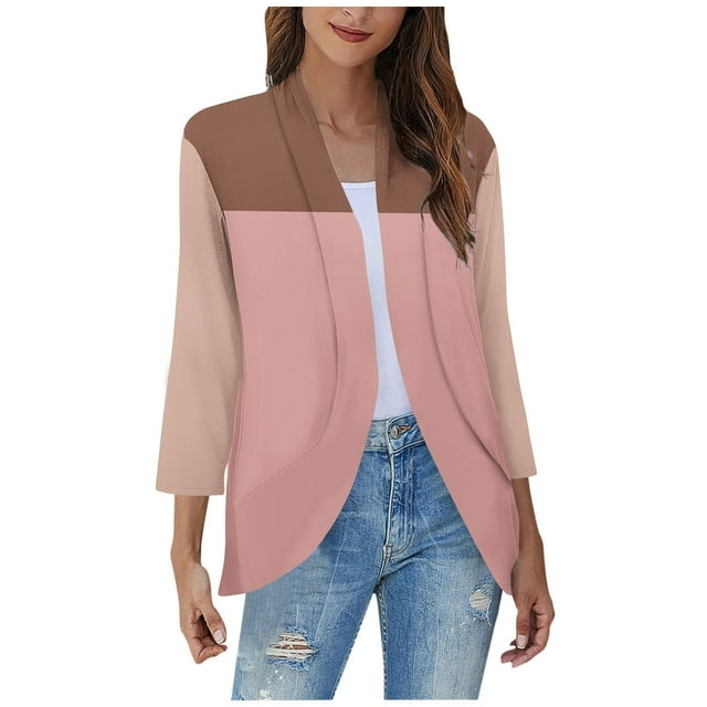 AherBiu Cardigan pour Femmes Léger Manches 3/4 Ouvert Cardigans Automne Décontracté Confortable Boléros Extérieur