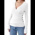 thumbnail image 2 of Camisas de Larga para Mujer, Cuello en V, Punto Acanalado, Corte Ajustado, Suéter con Botones, Blusa Informal de Trabajo para Otoño. XL, 2 of 10