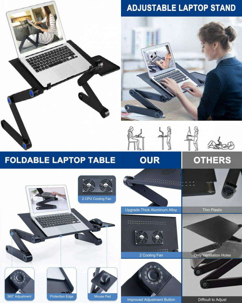 Mobile Laptop Computer Desk Cart,Portable and Adjustable Laptop Computer Table/Stand with Ventilation Holes and Mouse Pad in Bed/Couch/Sofa/Office/Carpet/Meadow 