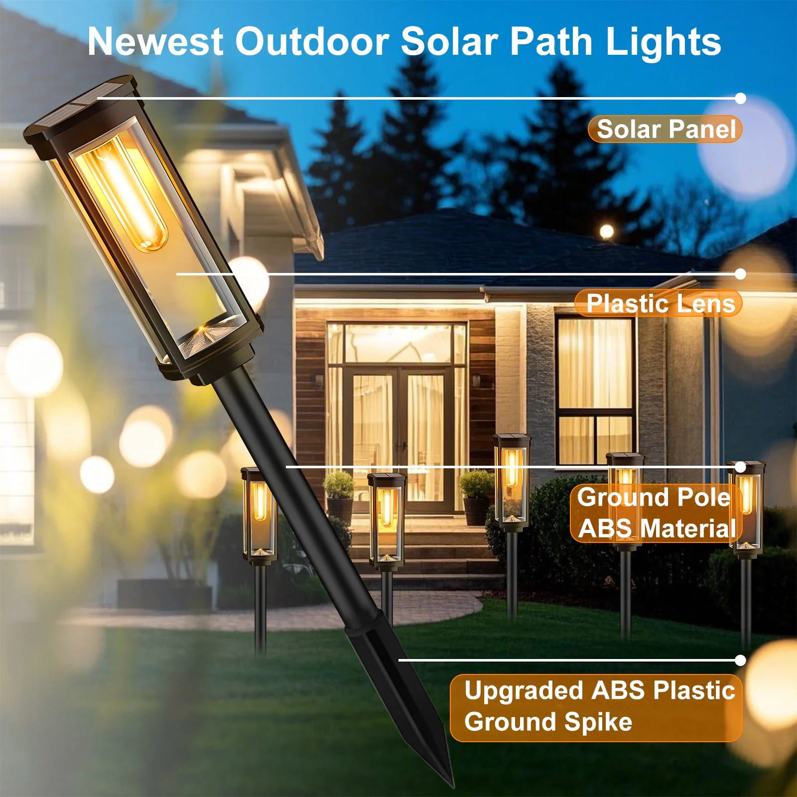 GLUAAE 8 Pack Solar Pathway Lights Outdoor - IP65 Waterproof Solar Powered Garden Lights with Warm White LED, Auto On/Off for Lawn, Patio, Walkway, Driveway Decor