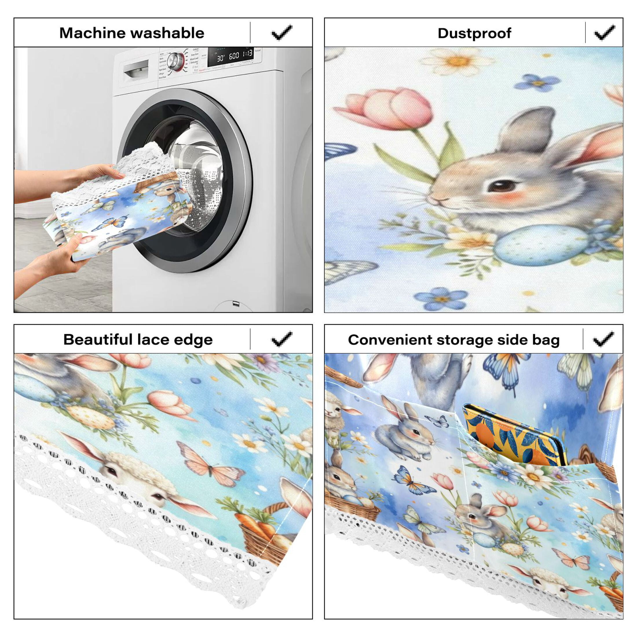 Wobogo Rabbit and Sheep Washing Machine Cover Dustproof Washer Dryer Cover Waterproof Laundry Room Decorative Protector