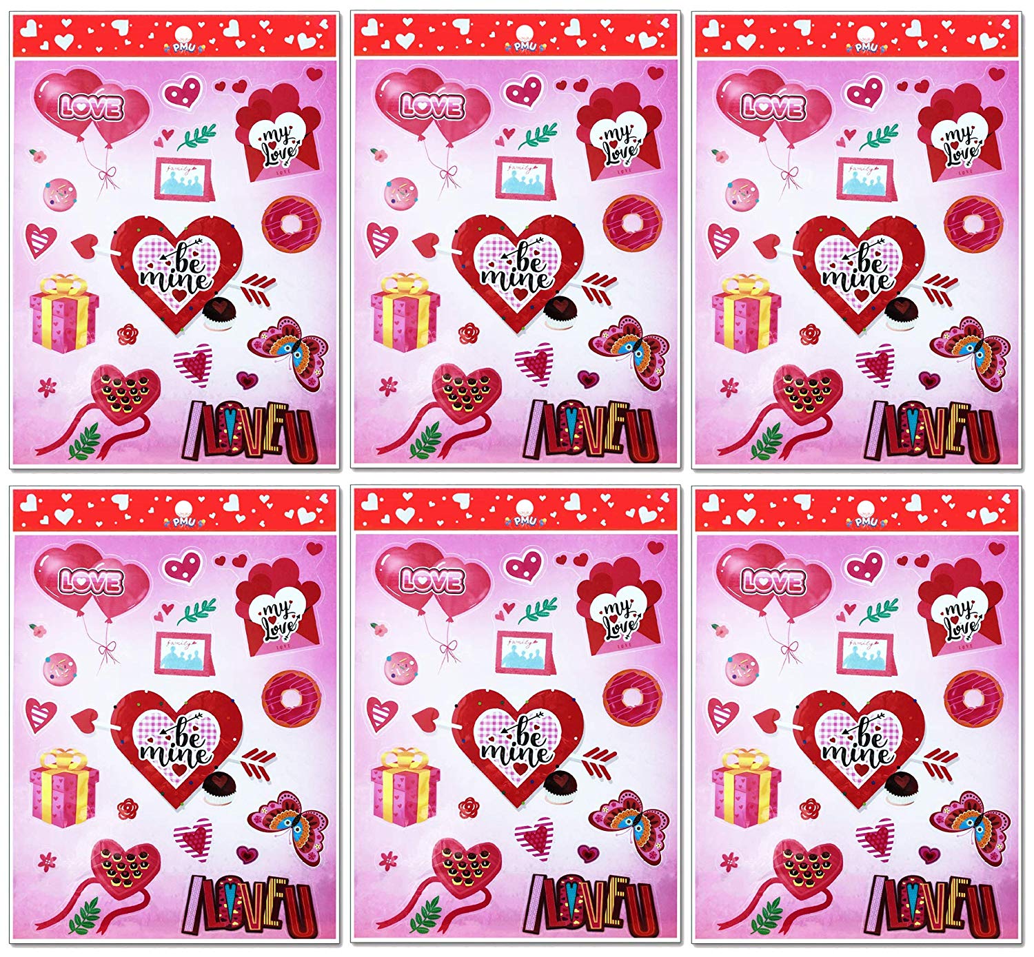 pmu valentines window cling sticker valentine heart stickers love