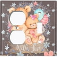 thumbnail image 2 of Metal Light Switch Wall Plate Outlet Cover (2 Teddy Bears With Love Heart Balloon Flower - Single Duplex Single Toggle), 2 of 2