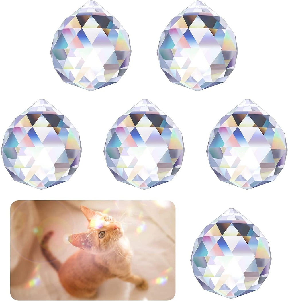Heqishun 6 Pcs K9 Crystal Ball Prism Pendant 40mm Crystal Prism Suncatchers , Hanging Rainbow Suncatcher Pendant Decoration