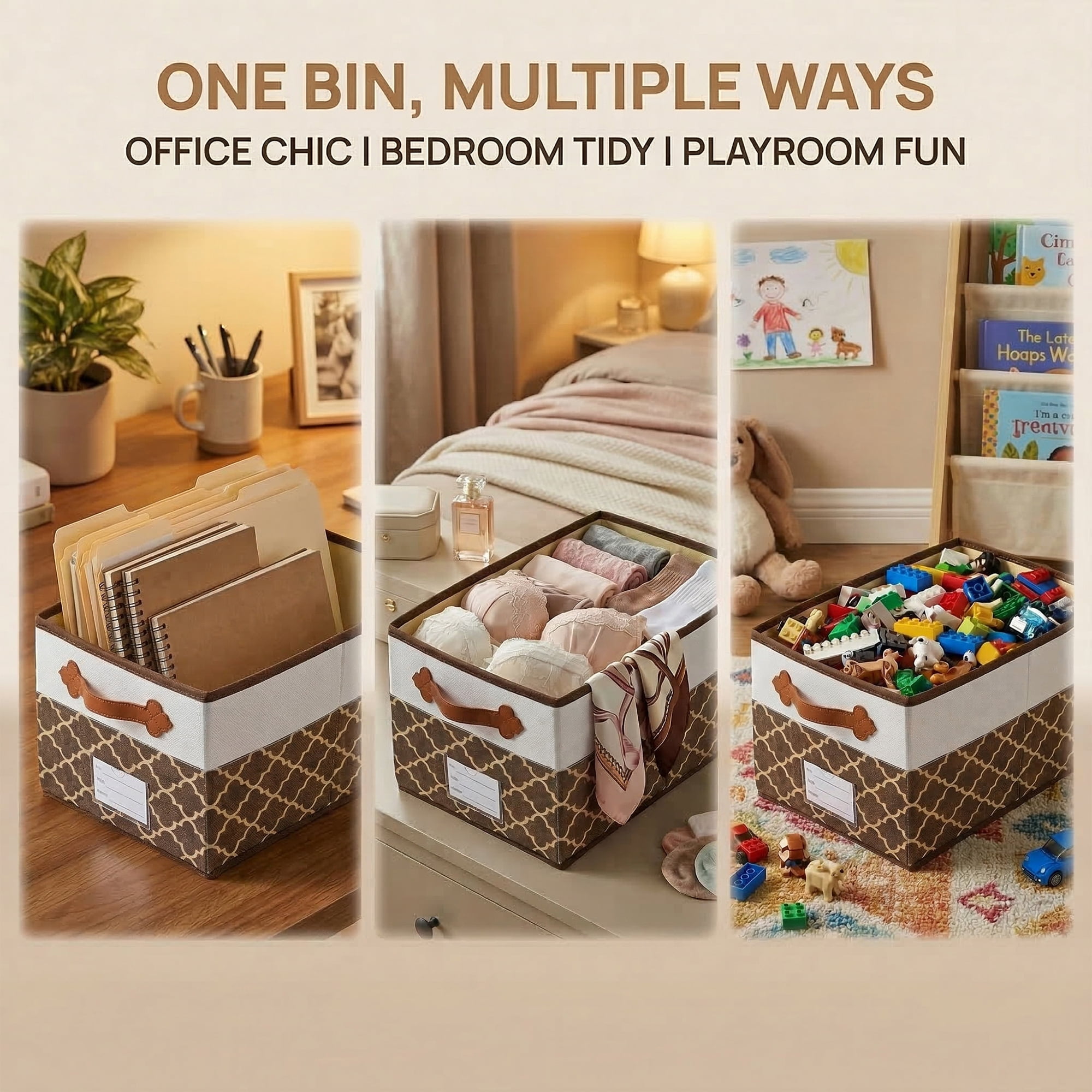 Unique Bargains Storage Basket with Handle for Organizing Objects Coffee 15"x9.8"x8.3"