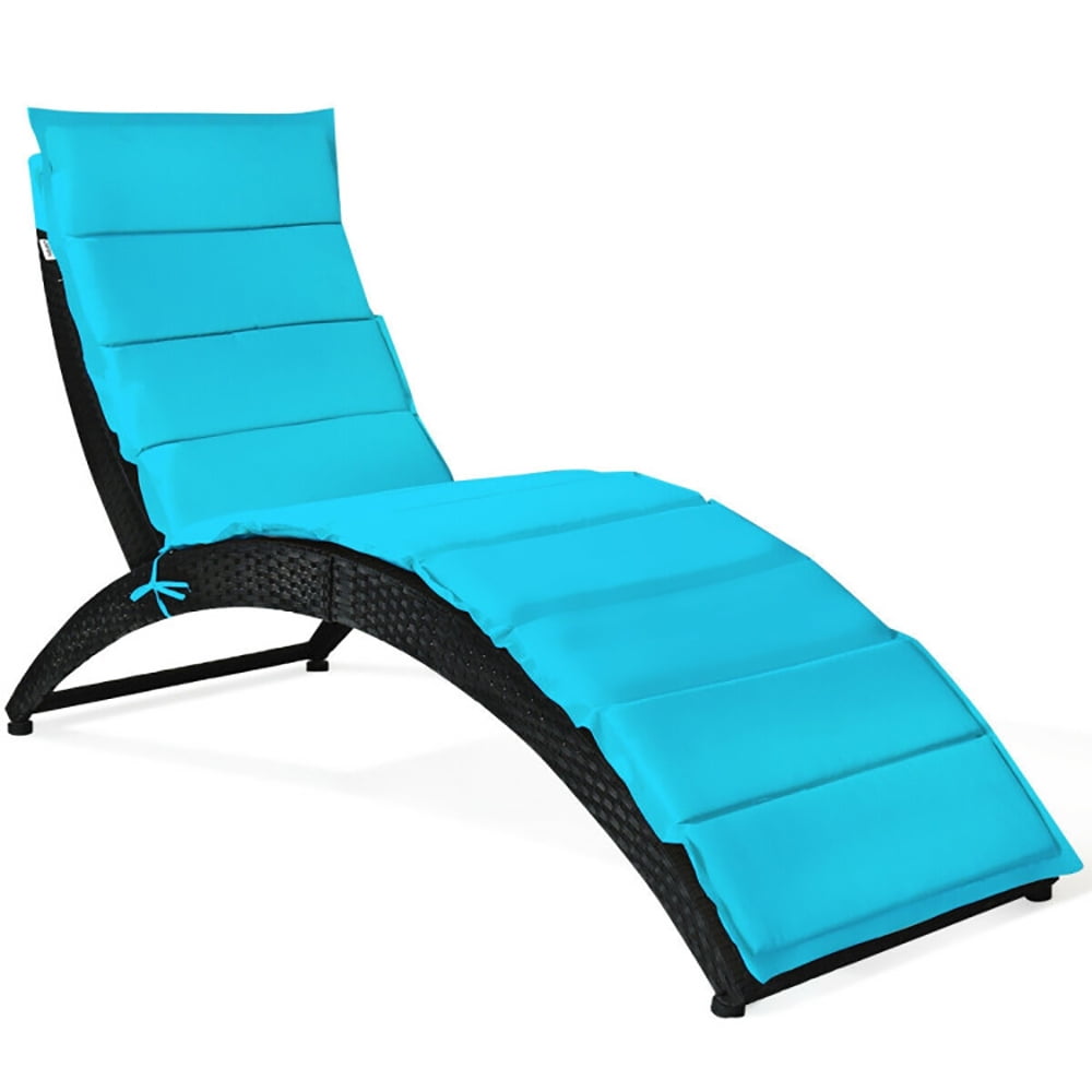 Aimee Lii Folding Patio Rattan Lounge Cushioned Portable Chair, Patio Loungers, Turquoise