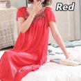 thumbnail image 1 of 9 Colors Plus Size Women Pajamas Dress Lace Satin Short Sleeve Long Nightly Dress Comfortable Home Wear Silk Sleepwear, 1 of 4