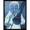 buyartforless FRAMED Blue Jazzman III by Patrick Daughton 15x20 Art Print Poster Jazz Blues Music Abstract Figurative Trombone Player Blue