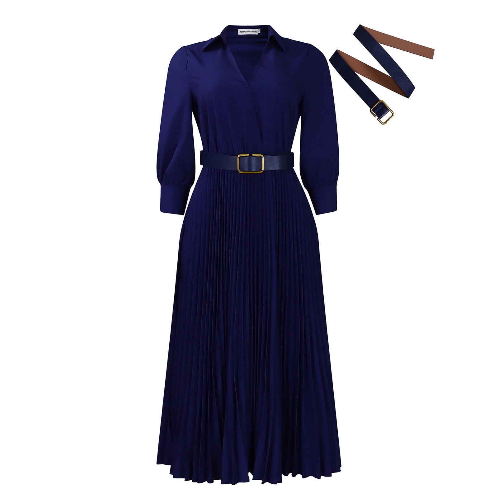 gbyLJF Plus Size Chiffon Dress Flowy Summer Dress Plunge Neck Dress for Women Boho Dress Women Dark Blue XXL