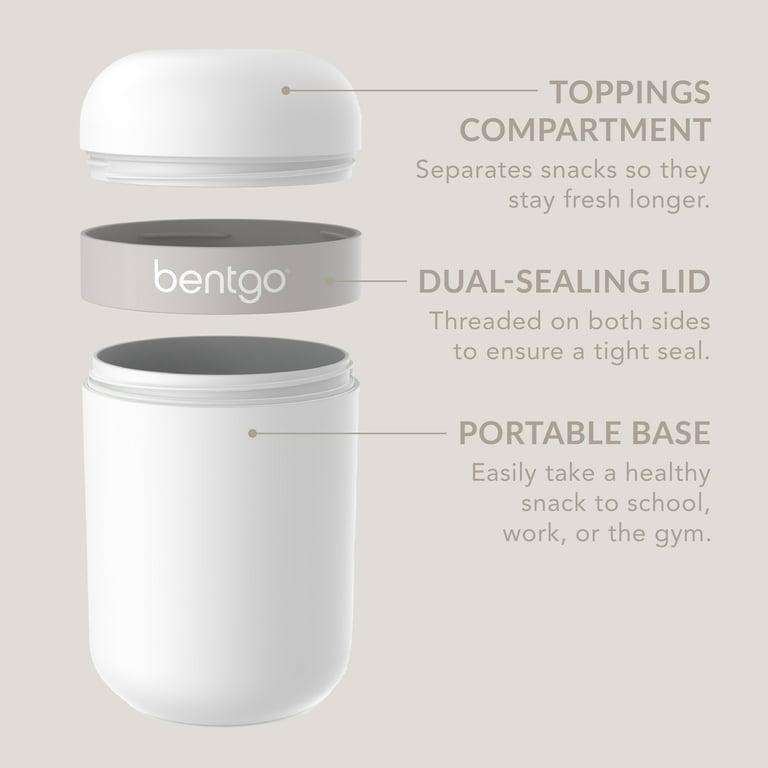 Bentgo® Snack Cup - Reusable Snack Container with Leak-Proof Design,  Toppings Compartment, and Dual-Sealing Lid, Portable & Lightweight for  Work, Travel, Gym - Dishwasher Safe (White) 