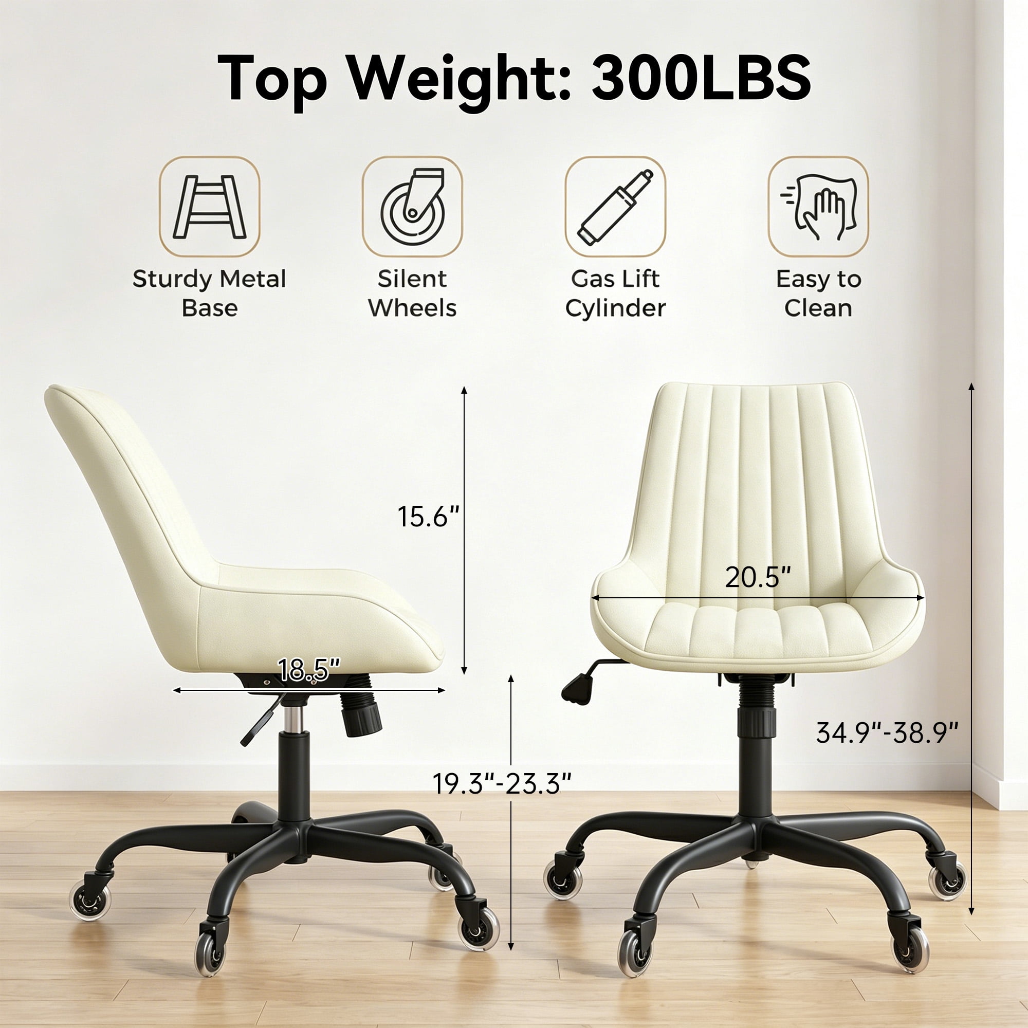 MOONMISS Armless Office Desk Chair Modern Upholstered Faux Leather Swivel Task Chair,Beige
