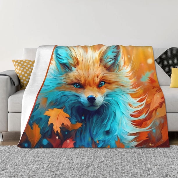 Balery Fiery Red Maple Leaf Fox Manta de Franela con Dibujo, Lujo Ultra Suave y Cálido, Antipelusa y Resistente a las Arrugas para Cama, Sofá, Camping -60"x50"