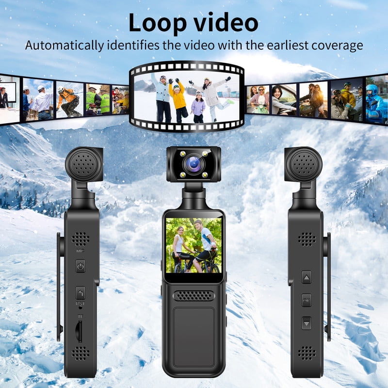 4K Body Camera with 180° Rotating Lens, 4K WiFi Action Camera Mini Video & Audio Pocket Camera, Wearable Camera for Outdoor Sport, Bike, Travel, Work