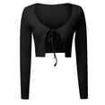 thumbnail image 3 of UJNDER Women's Fashion Crop Slim Fit Lace Up Solid Color Cardigan Sweater Top for Casual Fall Outfits and Everyday Style Black S, 3 of 4