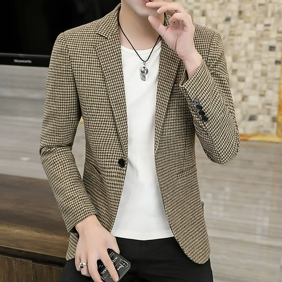 Men's suit small suit Korean fashion plaid casual suit jacket suit men-khaki-M