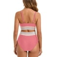 thumbnail image 3 of 2025 High Waisted Bikini Set for Women Tummy Control Women's 2 Piece Bathing Suit V Neck Sexy Color Block Swimsuit, 3 of 7