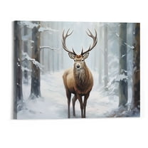 Creowell Elk in Winter Canvas Wall Art Winter Tree Snow Scene Picture Prints Animal Christmas Painting Artwork for Living Room Farmhouse Decor Framed (Christmas 20x16 Inch)