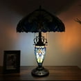 thumbnail image 4 of Tiffany Table Lamp Green Blue Stained Glass Shade Base LED Bulbs Included for Living Room Bedroom Bedside16"W*16"D*24"H, 4 of 7