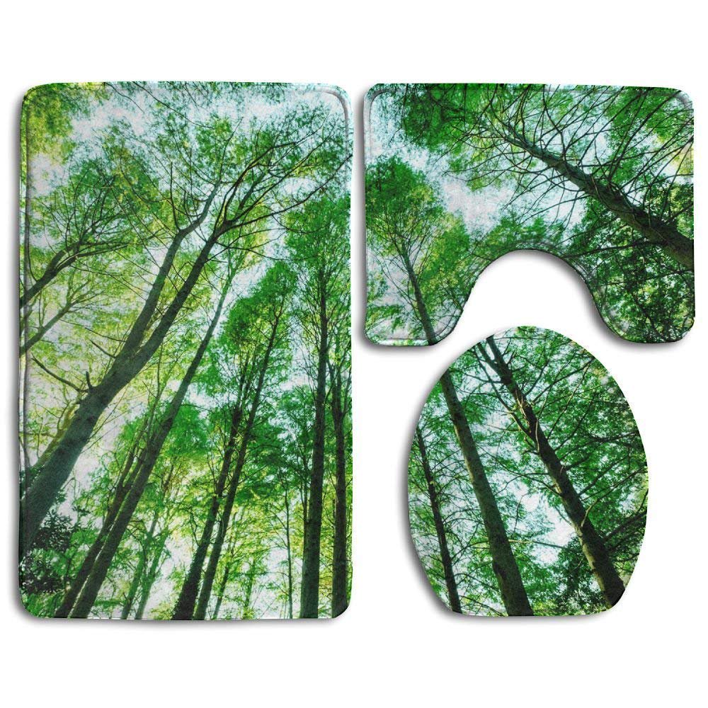 PUDMAD Landscapes Green Forest Trees 3 Piece Bathroom Rugs Set Bath Rug