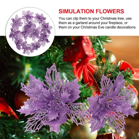 OFFIGAM 1Set Hollow Artificial Violet Poinsettia Flowers Christmas Tree Hanging Decoration