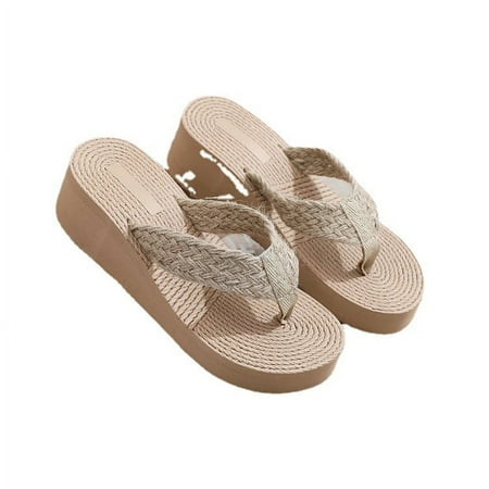 

Chic Braided Wedge Sandals for Women ® Slip-on Split Toe Beach Slides Heel Summer Comfort in Solid Color