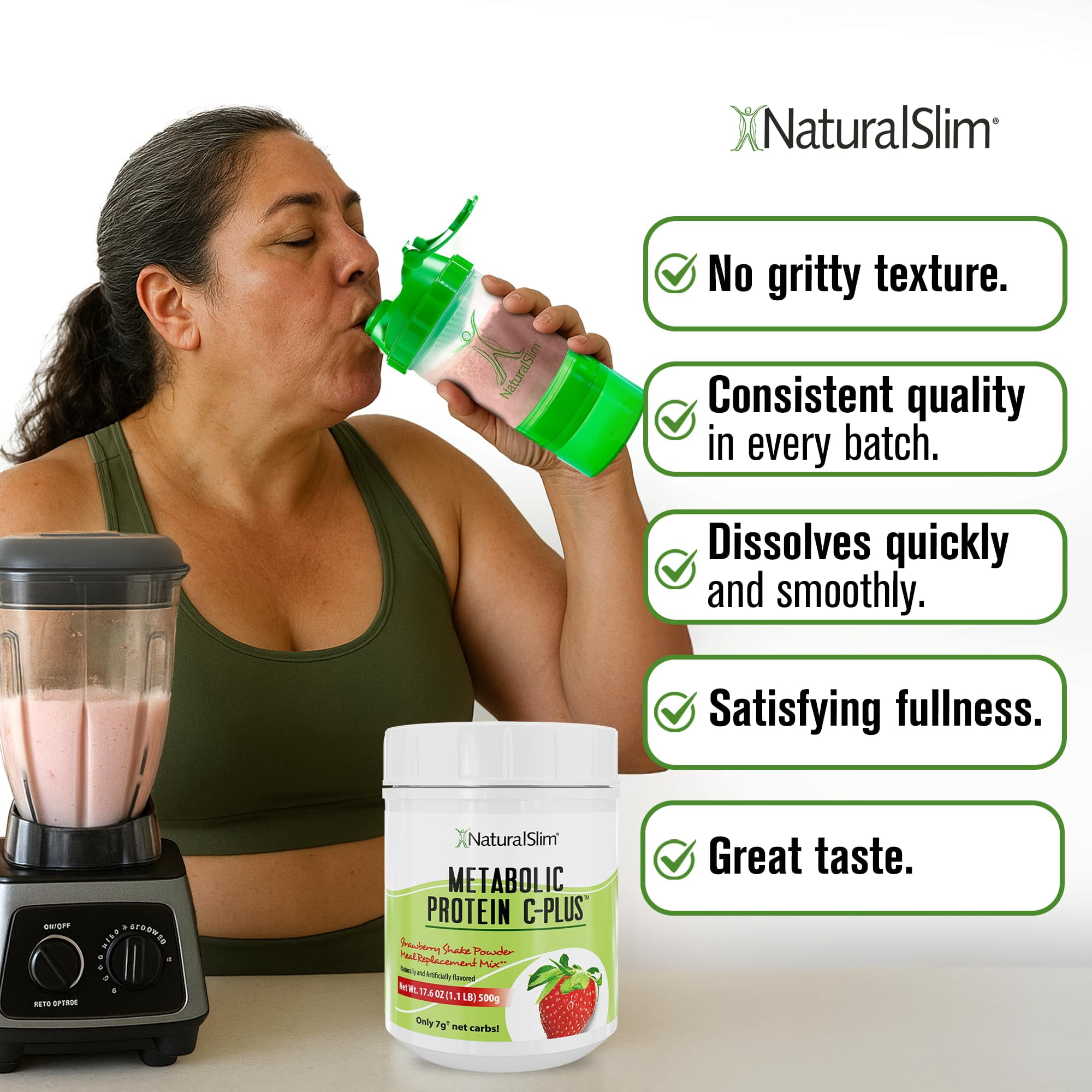 NaturalSlim Metabolic Protein C-Plus - Whey Protein Shake Powder Strawberry, 10 Servings