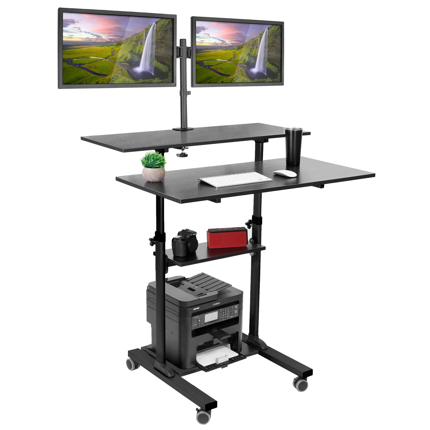 MountIt! Mobile Standing Desk with Dual Monitor Mount, Black