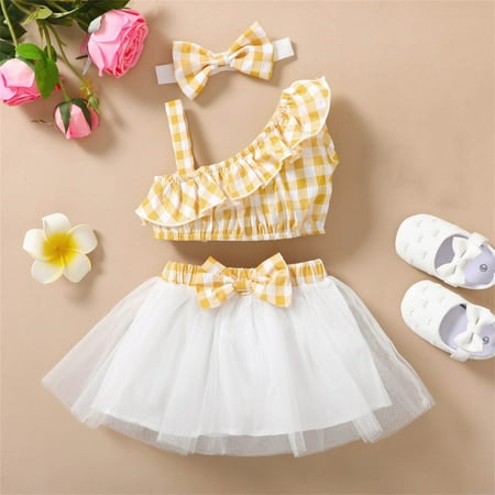 

Ganfancp Girls Fashionable Two-Piece Set 95% Polyester Sleeveless Top & Bow Skirt Comfortable & Stylish for Toddlers 3-24 Months Deals of the Day Clearance