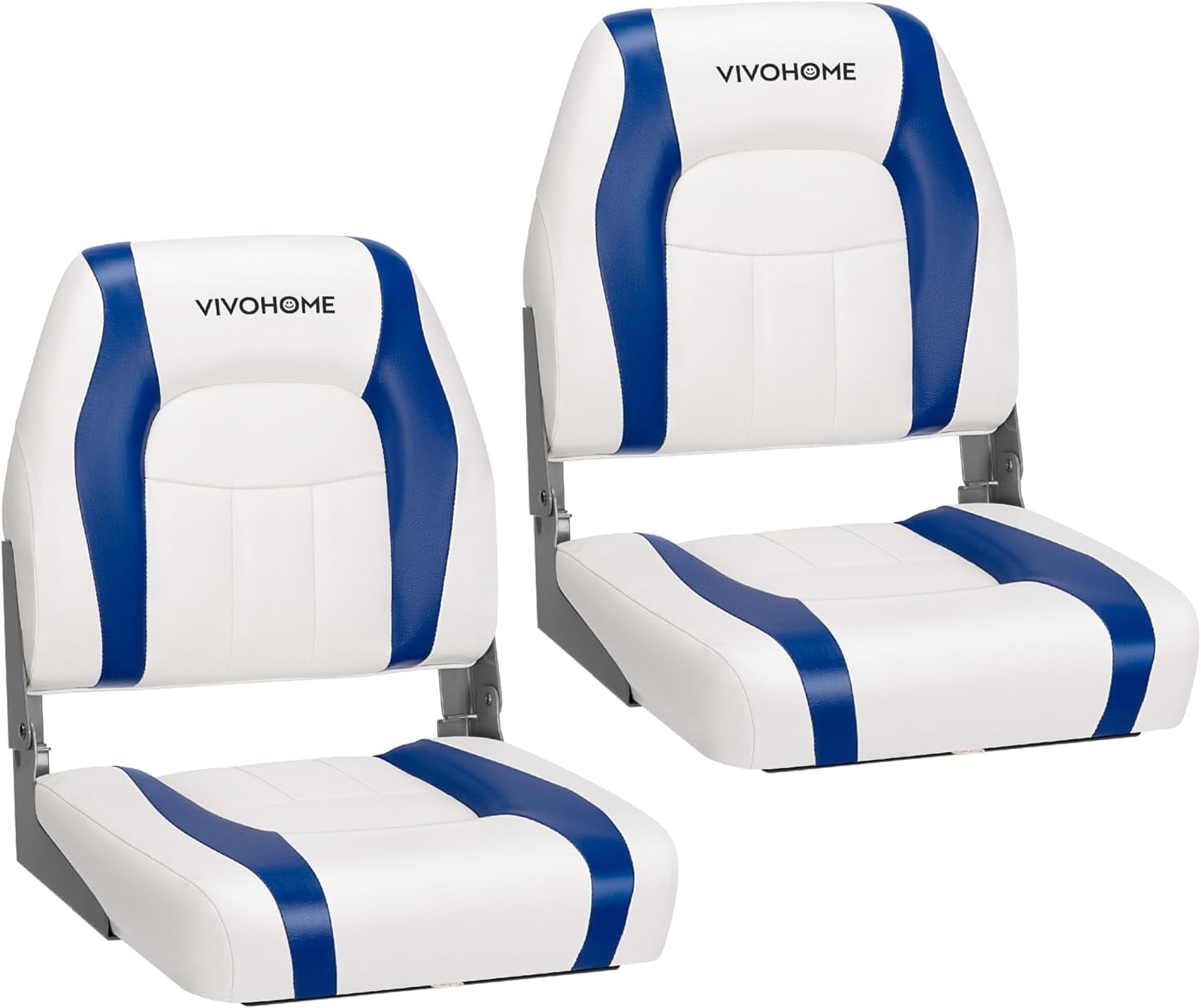 SPECSTAR Folding Low Back Boat Seats 2 Pack, Waterproof Boat Captain Chairs, 4 Mounting Screws Included, White and Blue