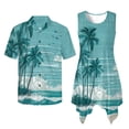 thumbnail image 6 of Psesaysky Hawaii Palm Ocean Wave Print Mens Shorts Sleeve Shirt &Womens Sleeveless Flowy Tunic Dress Plus Size His and Her Topical Shirts or Dresses Couples Matching Hawaiian Luau Outfit, 6 of 7